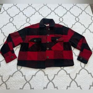 Hippie Rose Black And Red Buffalo Check Cropped Shacket Women’s Size Small